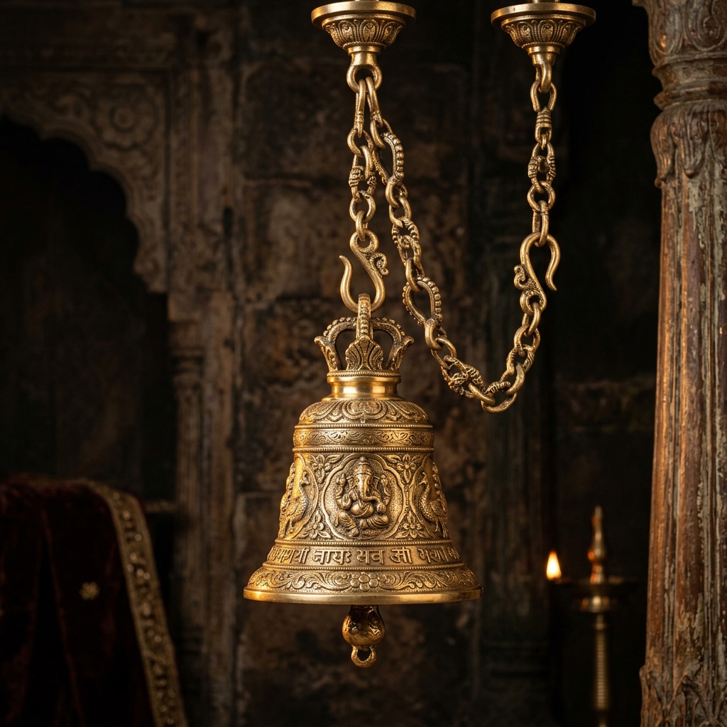 Ornate hanging brass bells
